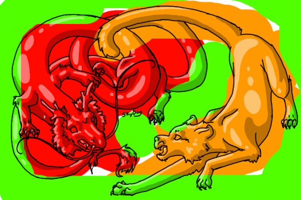colored dragon and lioness