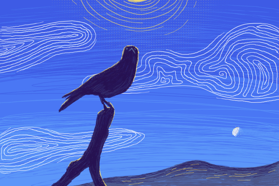 Crow and the Moon at Day