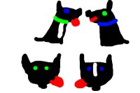 4 black dogs
