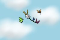 butterflies carrying a dandelion seed`