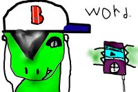 A dino who likes the Boston Red sox, listening to an ipod