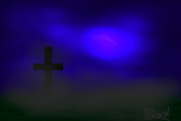 Foggy cross at night