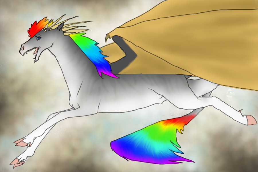 Grey Rainbowmane Dragon-horse Hybrid
