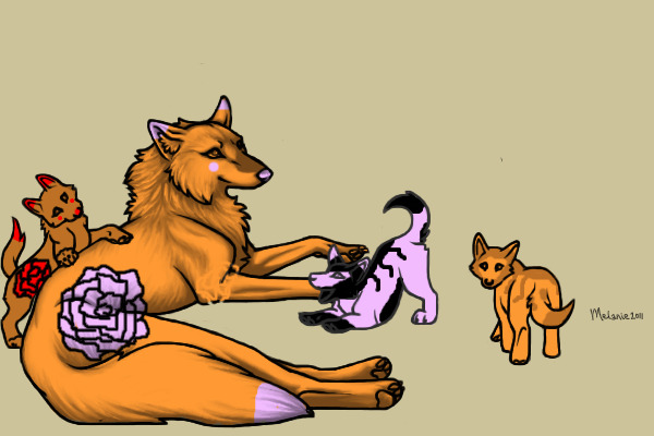 Akita and Her Pups