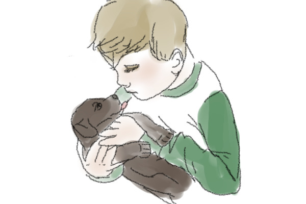 a boy and a puppy