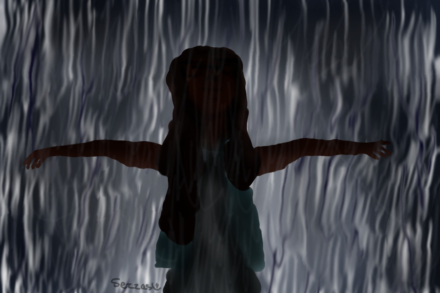 Girl in the rain.