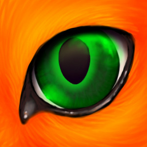 orange cat, green eye