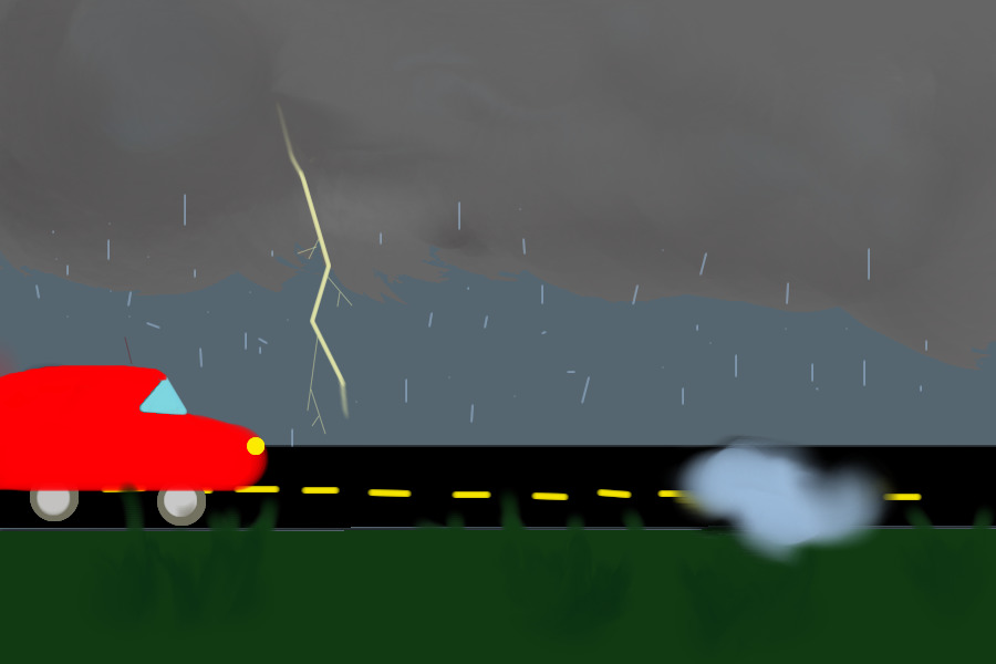 a car in the rain