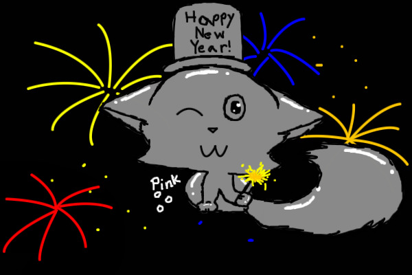 Happy new year chibi cat with sparkler