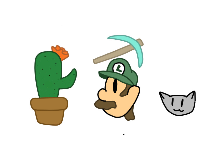a pickaxe and a cactus and a cat and luigi