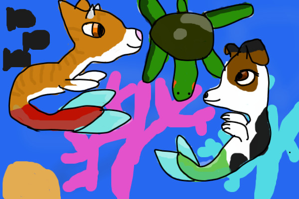 Merdog,Turtle,and a little orange mer-demon.