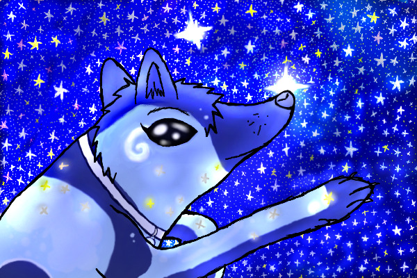 a Beautiful moon and stars wolf running through stars