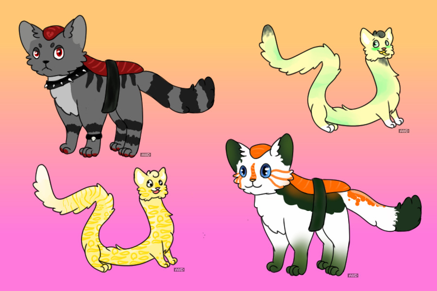 Food Cats Adoptables Batch #1 - Sushi and noodles!