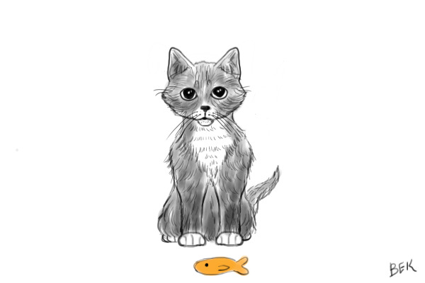 Fuzzy kitten plays with fishie