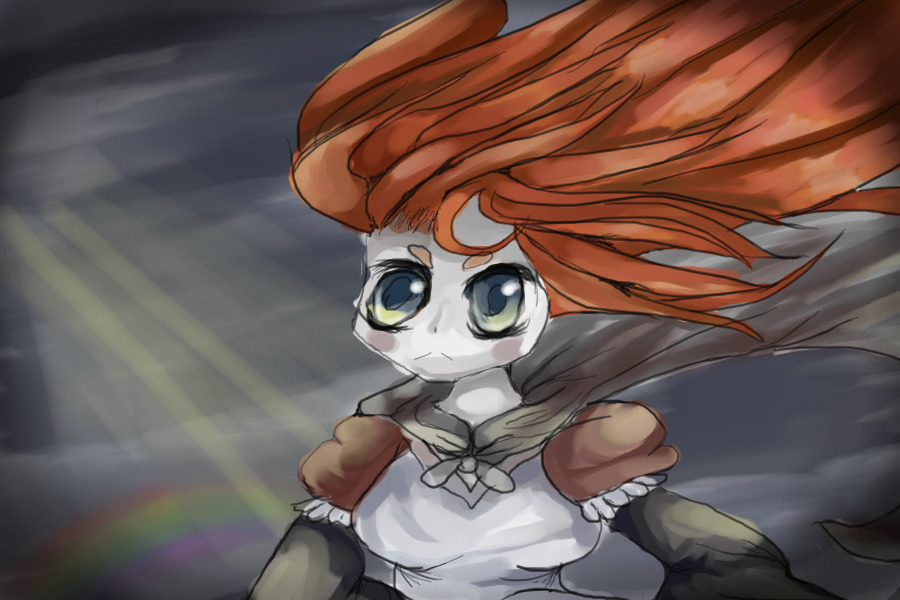 A gust of wind blew through her red hair.