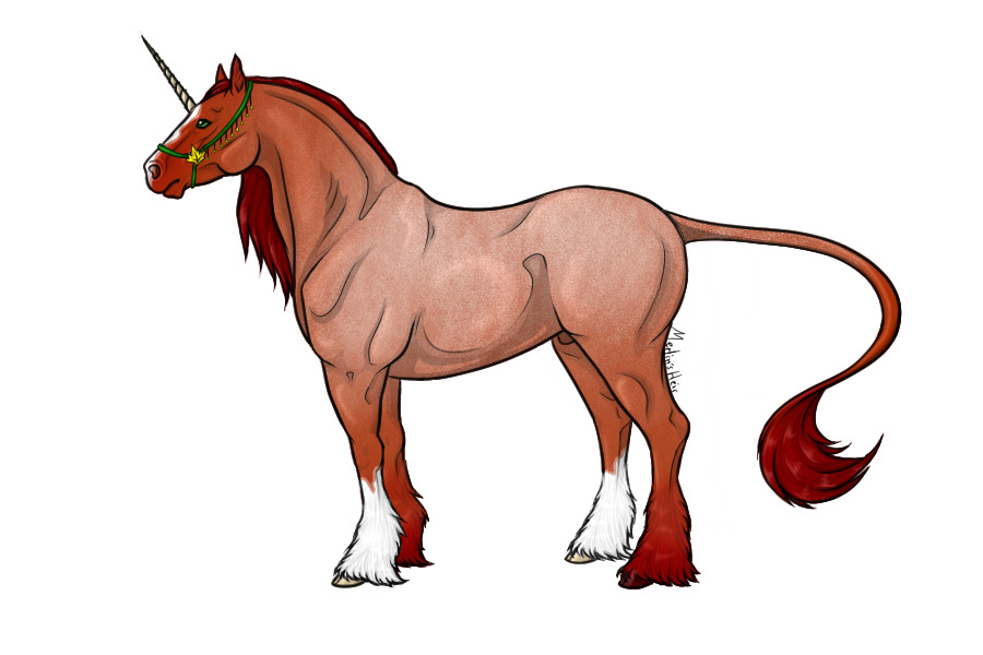 Alaean Steed: Crimson Roan Unicorn Stallion