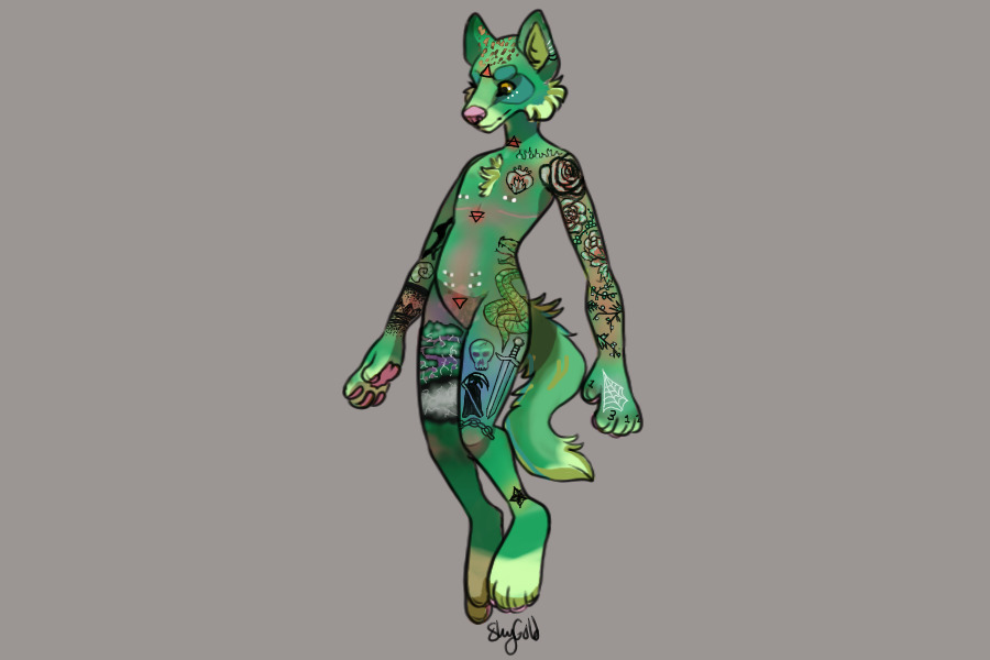 Green tattoo dog OTA