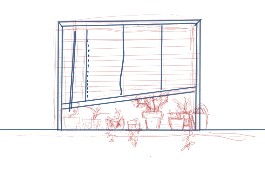 Sketch of window with plants