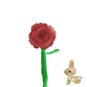 Bunny looks at a Rose