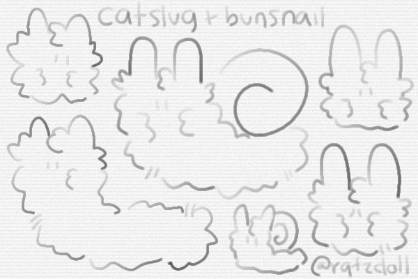 doodle ref sheet of catslug and bunsnail