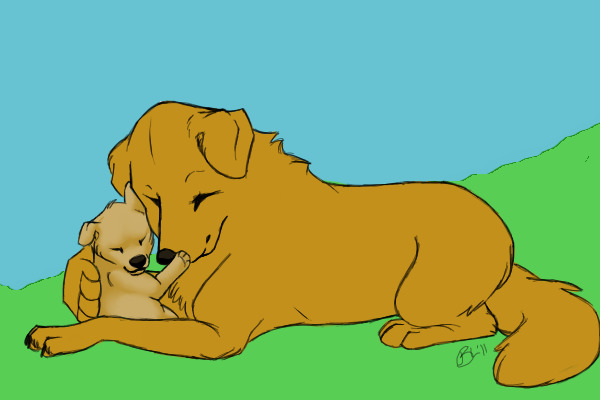 Colored in Mother and pup drawing