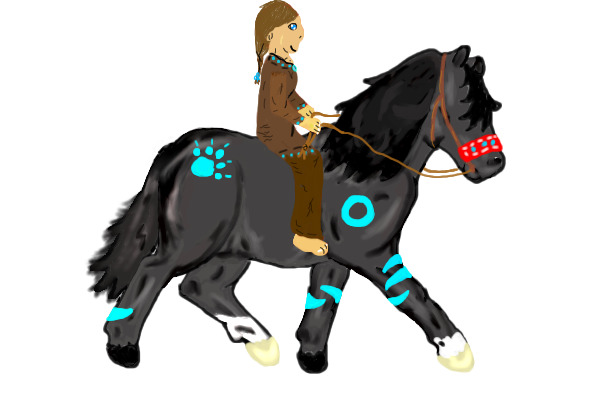Native american girl on pony