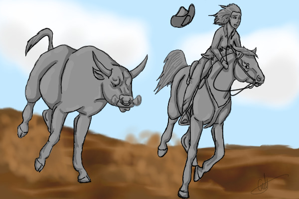 Editable Bull and Western Horse+Rider