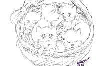 Kitten basket lineart