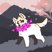 Smol dog with pink leaves