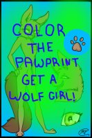 Color the paw print get a wolf girl!