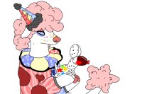 clown holding clown balloon dog?